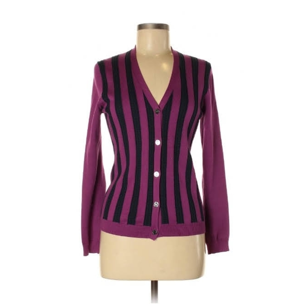 Brooks Brothers Purple and Black Striped Cardigan